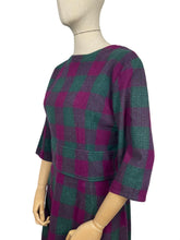 Load image into Gallery viewer, Original 1950’s Plaid Wool Wiggle Dress in Purple, Magenta and Green - Bust 38 40 *
