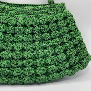 Original 1940's Small Green Crochet Handbag with Zip Closure