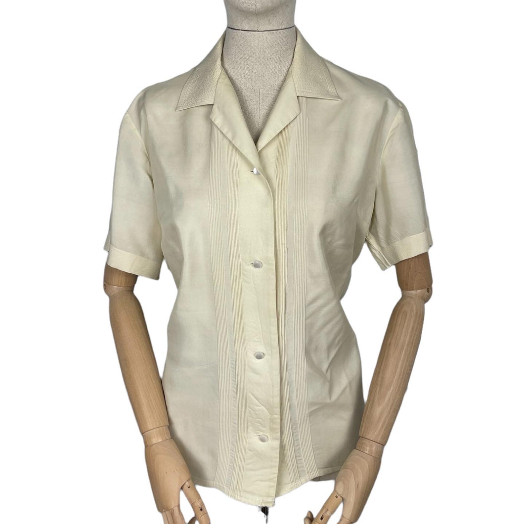 Original 1940's 1950's Pure Silk Blouse with Pin Tuck Detail - Bust 40