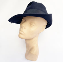 Load image into Gallery viewer, Original 1930&#39;s 1940&#39;s Dark Blue Wool Felt Fedora with Grosgrain Trim *
