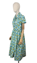 Load image into Gallery viewer, Original 1950's Roy Freres Green, Blue, White and Black Abstract Print Day Dress - Bust 36 38
