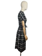 Load image into Gallery viewer, Original 1950&#39;s Black, Purple, White and Teal Plaid Cotton Belted Day Dress - Bust 32 34 *
