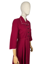 Load image into Gallery viewer, Original 1940’s Rich Red Wool Belted Day Dress with White Trim - Bust 34 36
