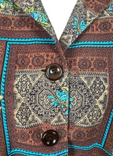 Load image into Gallery viewer, Original 1950&#39;s Brown, Blue and Green Belted Cotton Day Dress - Bust 36
