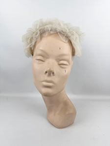 Original 1950's Ivory Mesh Ruffle Hat - Sweet Little Net Hat