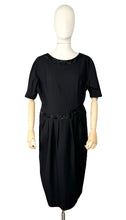 Load image into Gallery viewer, Original 1950’s Black Beaded Wool Wiggle Dress with Bow Trim from Budapest - Bust 40 42
