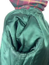 Load image into Gallery viewer, Original 1940&#39;s American Made Wool Plaid Coat in Burgundy, Green and Old Gold - Satin Lined - Bust 34 36
