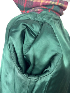 Original 1940's American Made Wool Plaid Coat in Burgundy, Green and Old Gold - Satin Lined - Bust 34 36