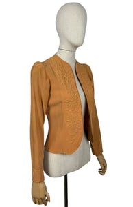 Original 1930’s Golden Ochre Crepe Jacket with Tapunto Quilting - Bust 32 34