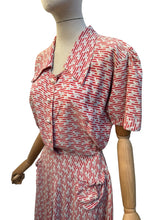 Load image into Gallery viewer, Original 1940’s Red and White Stripe Crepe Day Dress - Bust 40 42

