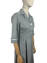 Load image into Gallery viewer, Original 1950&#39;s Blue, Black and White Check Dress with Lace Trim - Bust 34 35 *
