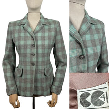 Load image into Gallery viewer, Original 1940&#39;s CC41 Blue, Grey and White Wool Check Single Breasted Jacket - Bust 34 35
