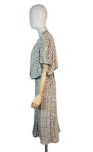 Load image into Gallery viewer, Original 1930's Dress and Faux Bolero Floral Belted Day Dress in Green, Rust and Yellow - Bust 42
