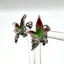 Load image into Gallery viewer, Original 1950&#39;s Mid Century Red and Green Enamel Leaf Earrings with Marcasite Detail
