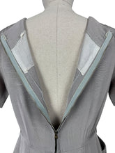 Load image into Gallery viewer, Original 1950's Dove Grey Grosgrain Wiggle Dress with Grape Vine Decoration in Silk and Trapunto Quilting - Bust 38 *
