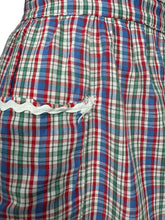 Load image into Gallery viewer, Original 1950&#39;s Red, Green, White and Blue Cotton Apron with Ric Rac Trim and Patch Pocket - Waist 28 *
