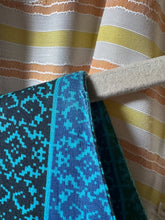 Load image into Gallery viewer, Original 1950's Teena Paige Black, Blue and Green Stripe Cotton Day Dress with Velvet Bow Trim - Bust 34 *
