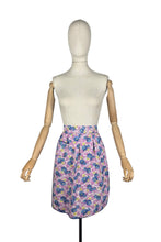 Load image into Gallery viewer, Original 1940's Feed Sack Apron - White Ground with Pink Leaves and Flowers in Blue and Yellow
