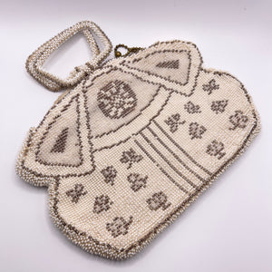 Original Czechoslovakian 1930's Ivory and Bronze Beaded Evening Bag - Charming Little Bag *