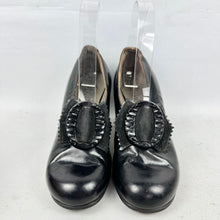 Load image into Gallery viewer, Original 1940's CC41 Black Leather Court Shoes with Suede and Buckle Trim - UK 3

