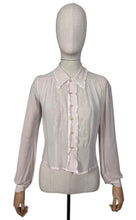 Load image into Gallery viewer, Original 1940&#39;s Semi Sheer Chiffon Crepe Long Sleeved Embroidered Blouse with Faux Pearl Buttons - Bust 36
