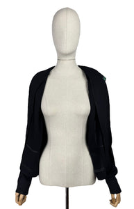Original 1940's Black Crepe Jacket with Vibrant Crepe Bow Trim - Bust 36 38