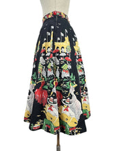 Load image into Gallery viewer, Original 1950&#39;s Black, Green and Red Novelty Print Spanish Flamenco Skirt - Waist 29 *
