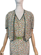 Load image into Gallery viewer, Original 1930's Dress and Faux Bolero Floral Belted Day Dress in Green, Rust and Yellow - Bust 42
