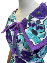 Load image into Gallery viewer, Original 1950's Vibrant Cotton Day Dress in Purple, Blue and White - Bust 36
