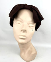 Load image into Gallery viewer, Original 1930's Dark Brown Felt Hat with Oversized Front Bow Trim
