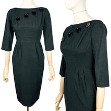 Load image into Gallery viewer, Original 1950&#39;s Black Slub Cotton Wiggle Dress by Pat Hartly - Bust 30 32
