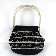 Load image into Gallery viewer, Original 1940's American Black and Silver Crochet Bag with Lucite Handles *

