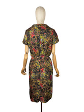 Load image into Gallery viewer, Original 1950's Pure Silk Day Dress in Autumnal Painterly Floral Print - Bust 36
