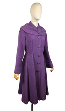 Load image into Gallery viewer, Original 1950’s Deep Purple Ribbed Wool Princess Coat with Shawl Collar - Bust 36
