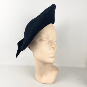 Original 1940’s Black Felt High Hat with Bow Trim