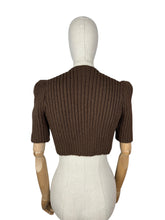 Load image into Gallery viewer, 1940&#39;s Reproduction Hand Knitted Bolero in Dark Brown Acrylic - B34 36 38 40
