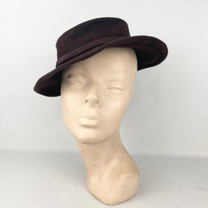 Original 1940’s Chocolate Brown Felt Hat with Grosgrain Trim