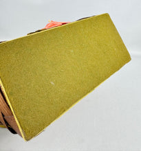 Load image into Gallery viewer, Beautiful Vintage Betsy B Wooden Basket Box Bag with Green Velvet Trim and Pink Flower Applique
