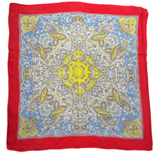 Load image into Gallery viewer, Original Large 1940&#39;s Red, Yellow, Blue and Brown Paisley Crepe Scarf - Great Headscarf
