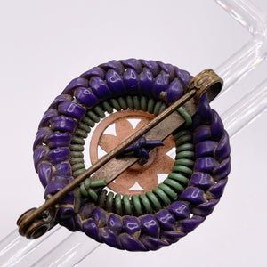 Original 1940's Purple, Green and Pink Wartime Make Do and Mend Wirework Brooch with Flower Button Middle *