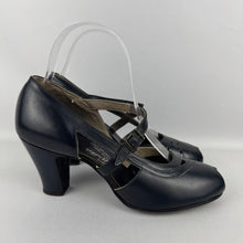 Load image into Gallery viewer, Original Deadstock 1940&#39;s Navy Blue Leather Peep Toe Shoes - UK 4 or 4.5

