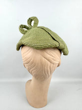 Load image into Gallery viewer, Original 1950&#39;s Green and Gold Stripe Textured Fabric Hat with Loop Trim
