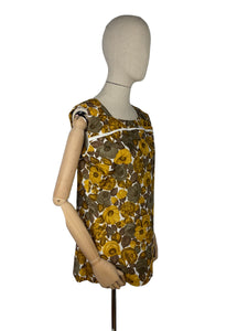 Original 1950's Autumnal Print Summer Tunic in Brown and Orange on White - Bust 38 40