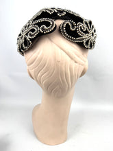 Load image into Gallery viewer, Original 1950's Black Velvet Evening Hat with Intricate Beading Detail
