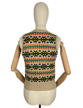 Load image into Gallery viewer, Beautiful Vintage Fair Isle Slipover in Blue, Brown, Green, Yellow and Orange on Beige - Bust 32 34
