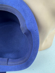Original 1950's Rich Purple Felt Bonnet Style Hat with Bow Trim and Paste Detail