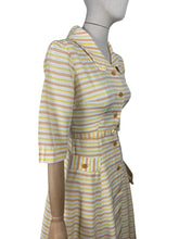 Load image into Gallery viewer, Original 1950's White, Yellow and Brown Belted Stripe Day Dress - Bust 32 34 *
