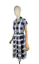 Load image into Gallery viewer, Original 1950's Peggy Page Navy and White Check Day Dress - Bust 36 37 *
