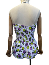 Load image into Gallery viewer, Original 1950’s Textured Cotton Swimsuit with Roses Print in Yellow and Purple - Bust 32 34

