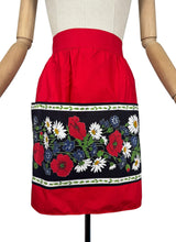 Load image into Gallery viewer, Wonderfully Vibrant St Michael Cotton Apron - Red with Bold Poppy, Daisy and Cornflower Print
